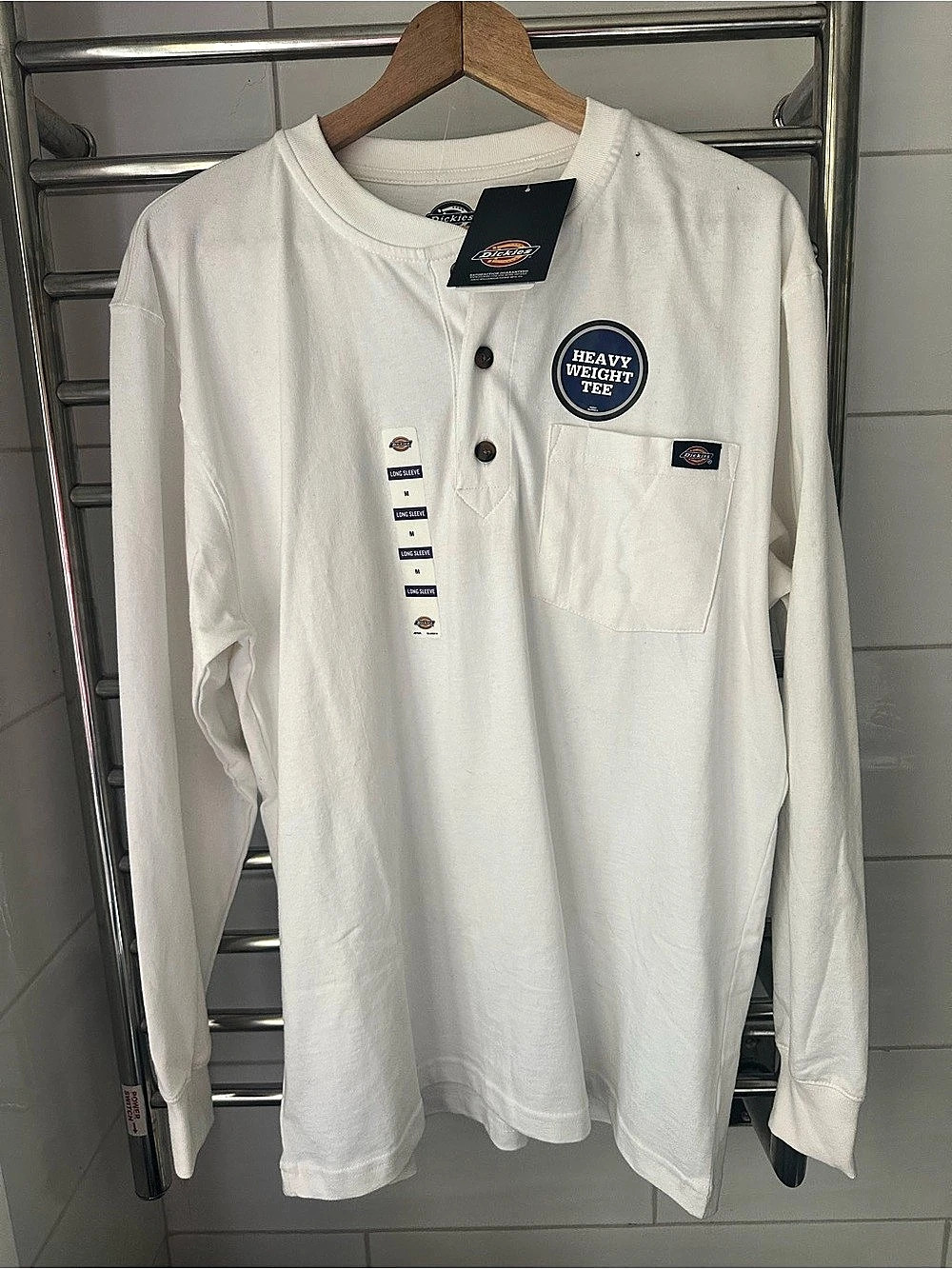Dickies Heavyweight Long Sleeve Henley Tee White Medium